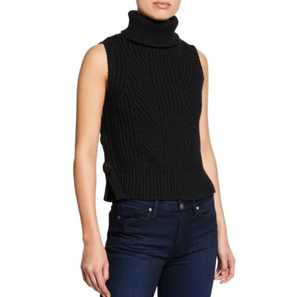 Derek Lam 10 Crosby Women's Turtle Neck Sleeveless Sweater Vest Side Buttons
